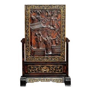 Incredible Large Antique Carved Wood Chinese Asian Table Screen Home Decor Chinoiserie For Sale