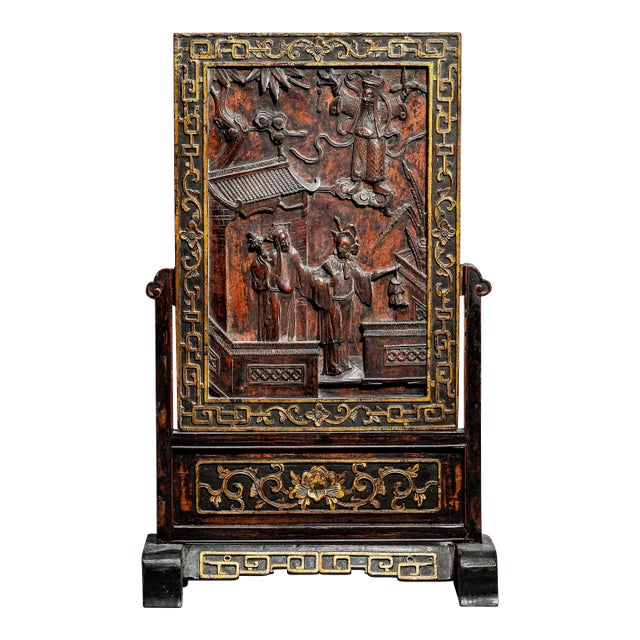 Incredible Large Antique Carved Wood Chinese Asian Table Screen Home Decor Chinoiserie For Sale
