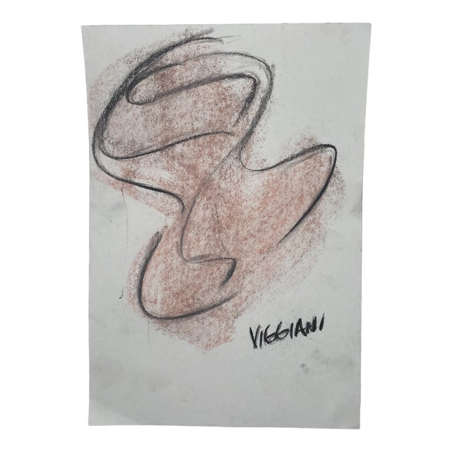 Late 20th Century Charcoal Abstract Drawing Signed Viggiani For Sale