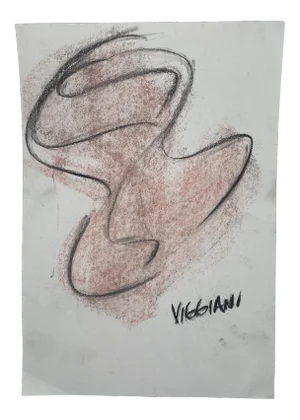 Late 20th Century Charcoal Abstract Drawing Signed Viggiani