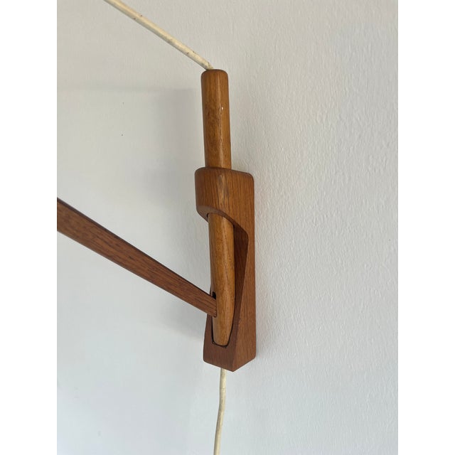 Mid-Century Modern Teak and Sisal Swing-Arm Wall Lamp, 1960s For Sale - Image 4 of 9