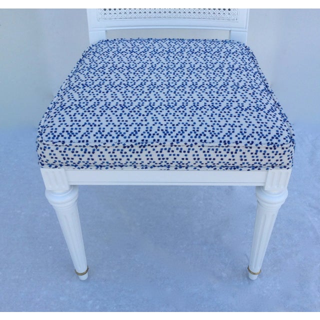 Vintage White Neoclassical Double-Caned, Straight-Back Armless Dining Chairs, Newly Refinished & Upholstered - Set of 4 For Sale - Image 9 of 11