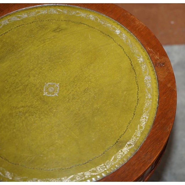 Vintage Regency Mahogany & Green Leather Twin Drawer Side End Table For Sale - Image 4 of 14