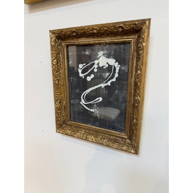Original Modern Abstract Painting on Paper in Antique Gold Frame For Sale - Image 4 of 7