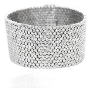 18k (750) White Gold Natural Diamond Wide Mesh Bracelet 15 Rows