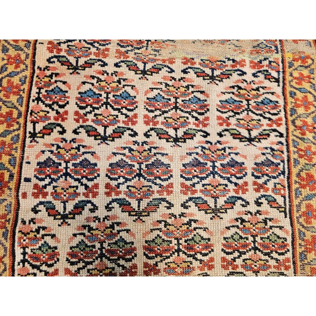 19th Century Bidjar Runner, Hand-Knotted Wool, Allover Paisley Pattern, Ivory & Navy, 3x13 For Sale - Image 11 of 14