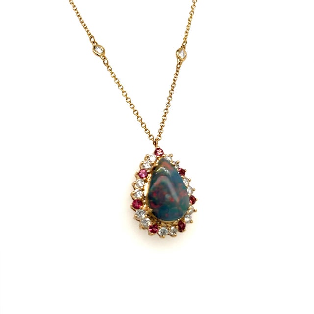 1990s Australian Black Opal & Diamond Pendant 18" 14k Y Gold 4.45 TCW GIA Certified For Sale - Image 4 of 9