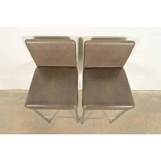 Early 21st Century Steelcase Coalesse Modern Leather and Chrome Bar Stools, Pair For Sale - Image 5 of 14