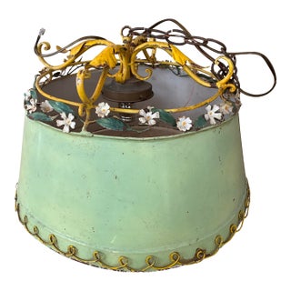 Vintage Italian Tole Metal Drum Shade Pendant Lighting For Sale