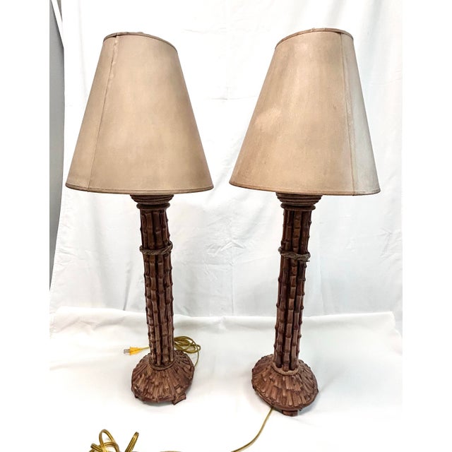 Vintage Faux Bamboo Table Lamps With Patinated Finish, Pair For Sale - Image 10 of 12
