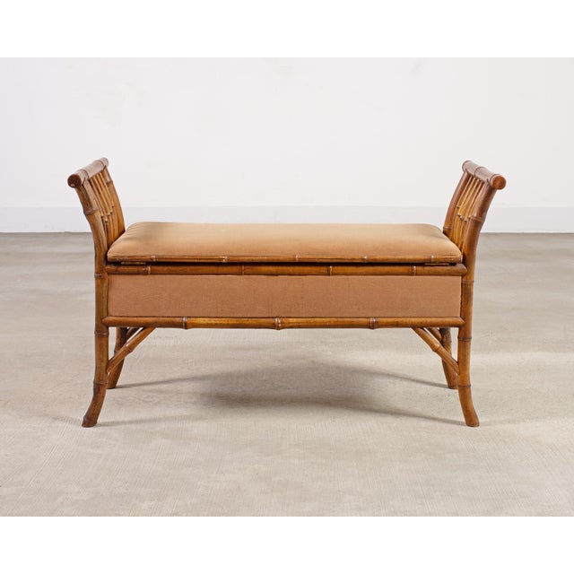 Traditional English Aesthetic Movement Bamboo Upholstered Bench Seat For Sale - Image 3 of 16