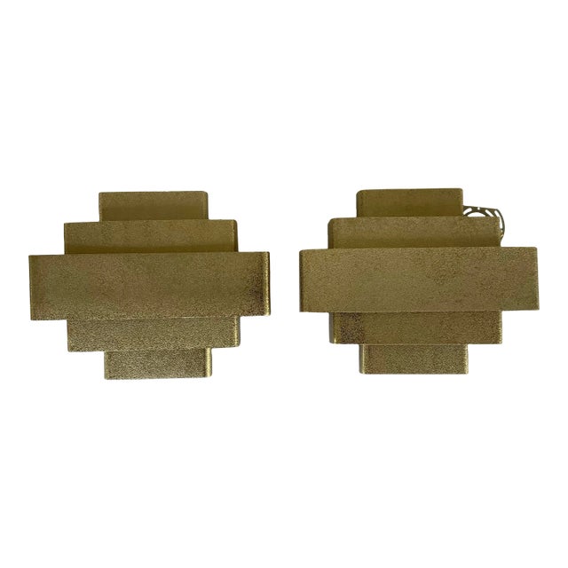Global Views Modern Textured Brass Finished Babylon Sconces Pair For Sale