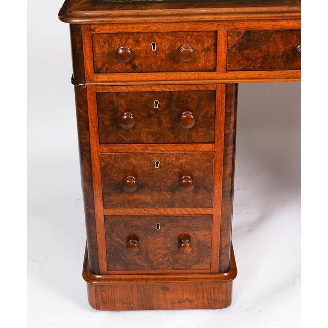 Antique Victorian Burr Walnut Twin Pedestal Desk, 1860s For Sale - Image 9 of 18