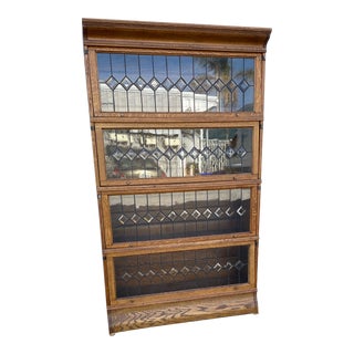 1910s Barrister Bookcase With Leaded Glass Doors - 6 Pieces For Sale