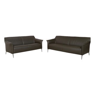 Mayon 3-Seater and 2-Seater Sofas in Dark Green Leather from Leolux, Set of 2 For Sale