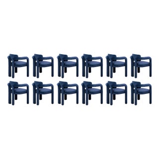 Double Arch Dining Chairs in Navy Blue Cotton Velvet from Insidherland, Set of 12 For Sale