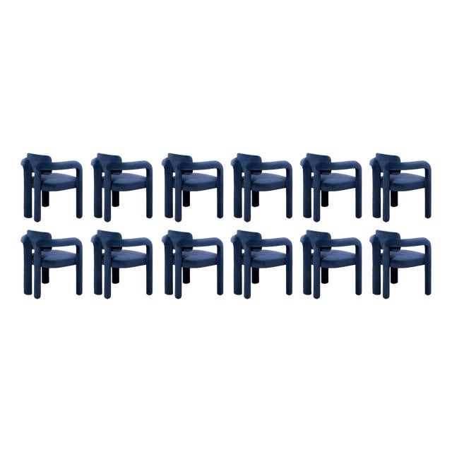 Double Arch Dining Chairs in Navy Blue Cotton Velvet from Insidherland, Set of 12 For Sale