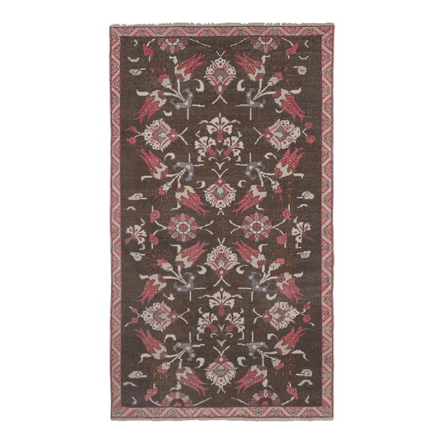 Oriental Turkish Oushak Rug With Floral Pattern 4'11" X 8'5" For Sale