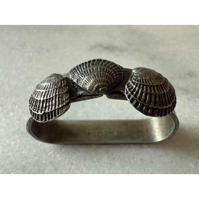 Set of 4 Vintage Metzke Antiqued Pewter Seasshell Napkin Rings For Sale - Image 4 of 12