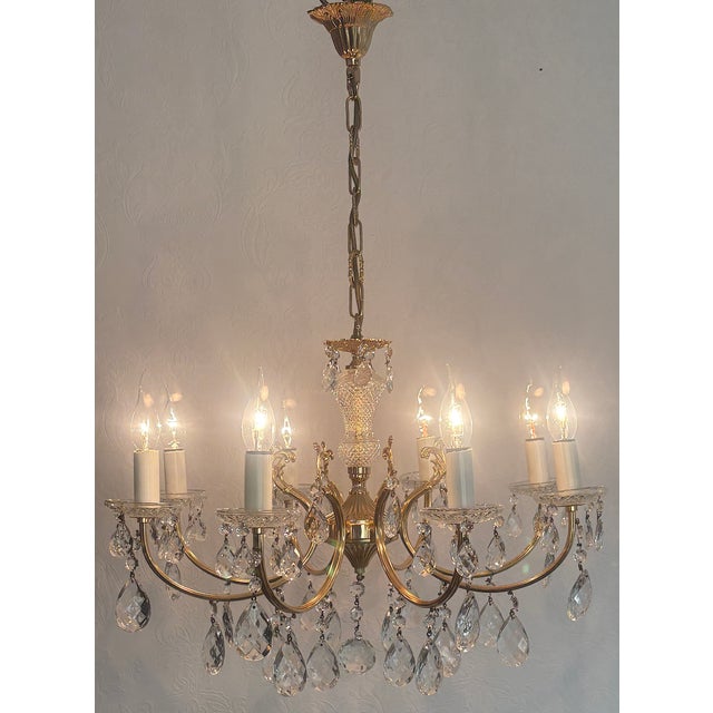 Brass and Lead Crystal 8-Light Chandelier, 1960s For Sale - Image 12 of 15