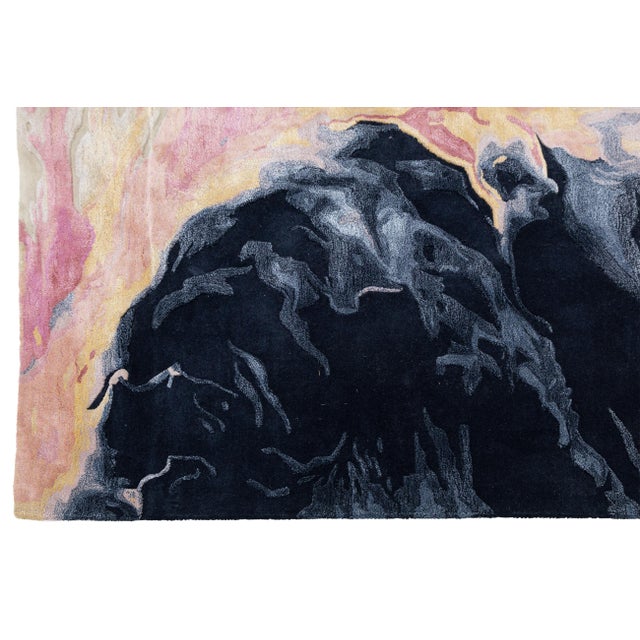Abstract "Volcanic Ember" Modern Hand-Tufted Wool Rug – Navy, Pink, & Gold For Sale - Image 9 of 10