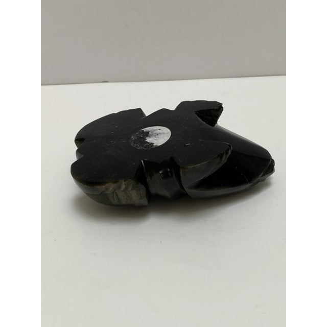 Vintage ebony black carved frog figural accent or paperweight. Solid stone. Hand carved.