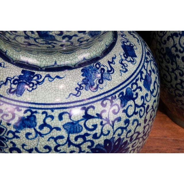Blue and White Porcelain Ming Double Gourd Urns, Set of 2 For Sale - Image 3 of 7