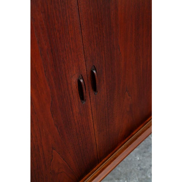 Brown Mid Century Danish Modern Credenza Highboard Sideboard Sliding Teak 4 Doors Bar For Sale - Image 8 of 12