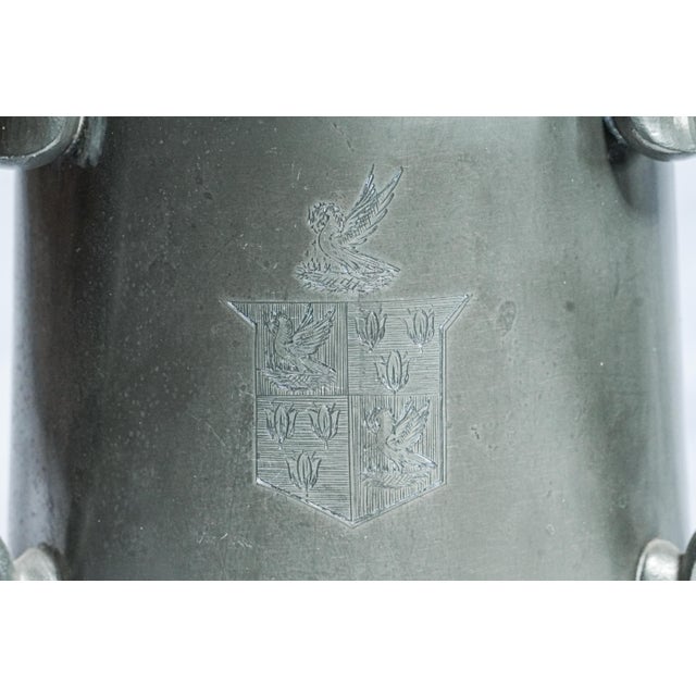 Metal Fantastic Triple Handle Antique Trophy Tankard Pewter Cup Victorian University Rowing Crew Sports Home Decor For Sale - Image 7 of 13