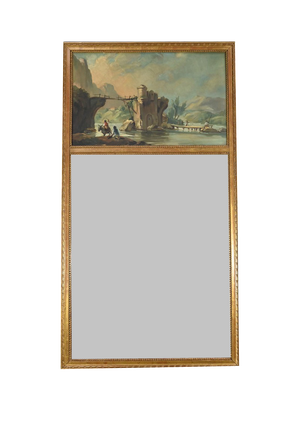 Louis XVI Style Trumeau Mirror in Gilded Wood, Late 19th Century