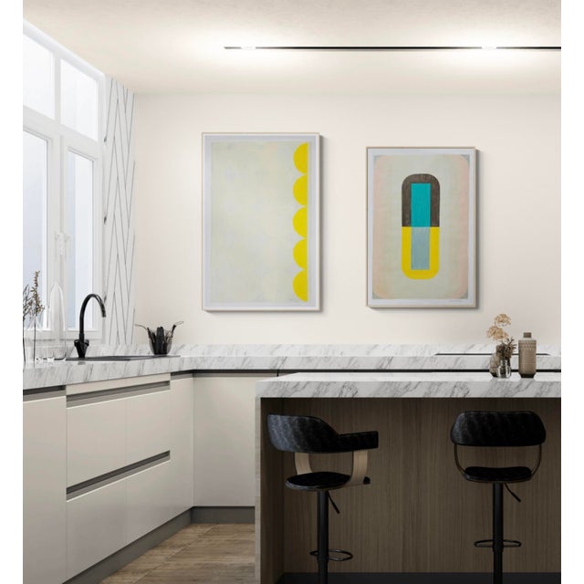 Contemporary Mixed Media With Turquoise and Yellow For Sale - Image 3 of 4