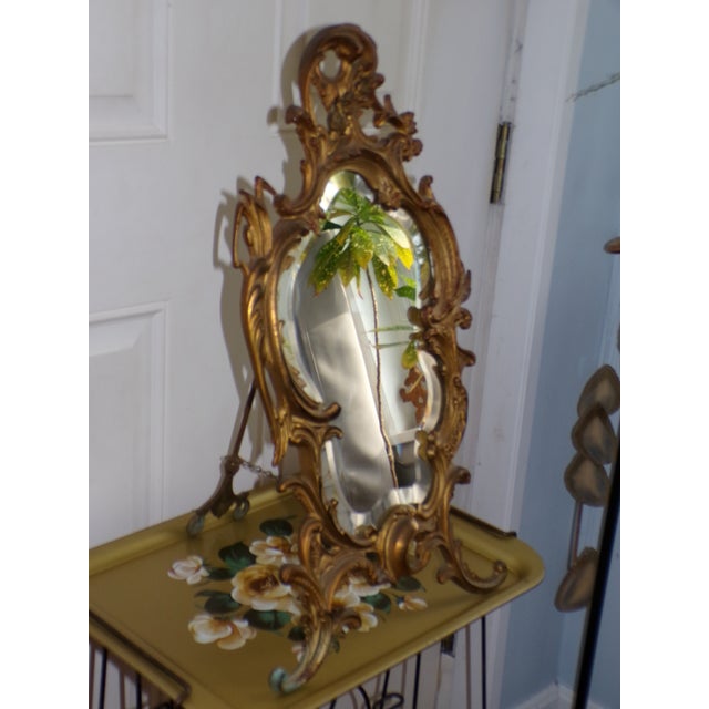 Antique Nb&iw Gold Gilt Rococo Brass Table Mirror Free Standing Vanity Mirror For Sale - Image 9 of 15
