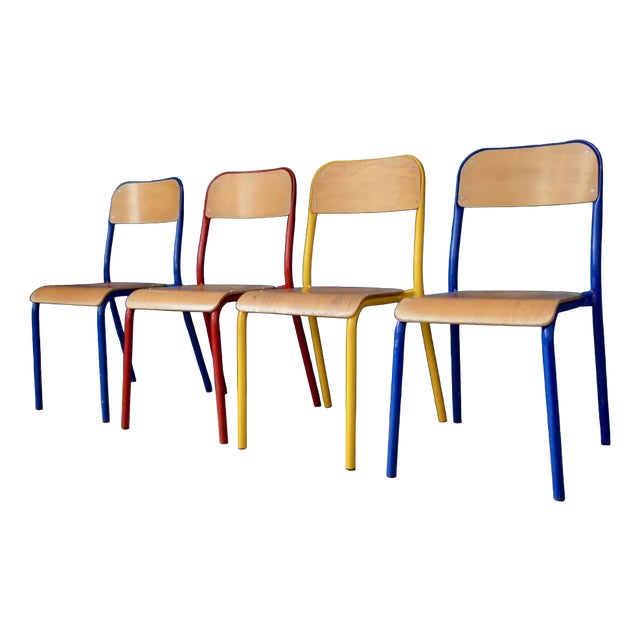 Industrial Colored Dining Chairs, 1980s, Set of 4 For Sale