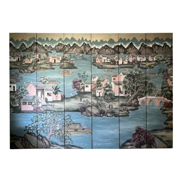 Six Panel Chinoiserie Wallpaper Screen Attributed to Gracie For Sale