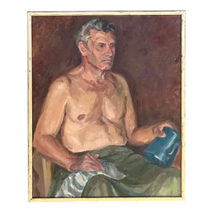Vintage Boho Signed Original Oil Portrait of Man