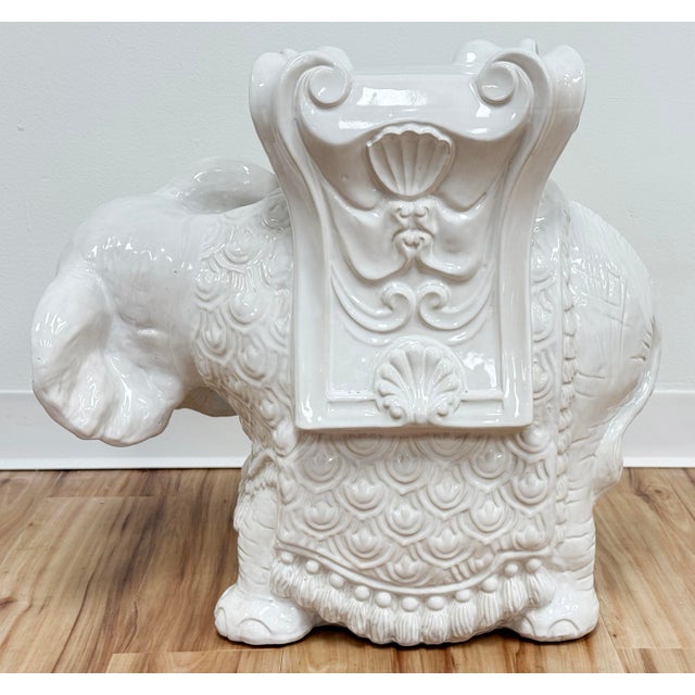 Ivory Vintage Ivory Ceramic Elephant Table or Garden Stool For Sale - Image 8 of 10