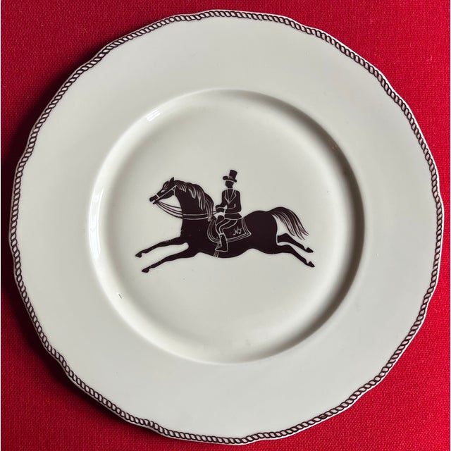 Art Deco Large French Paris Porcelain Art Deco Charger Plate With Equestrian Silhouette of Horse & Rider Manner of Gio Ponti Signed Primavera For Sale - Image 3 of 5