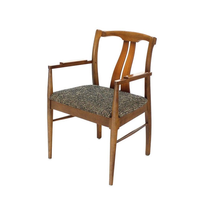 Drexel Six Mid-Century Modern Medium Light Walnut Dining Chairs New Upholstery MINT For Sale - Image 4 of 10