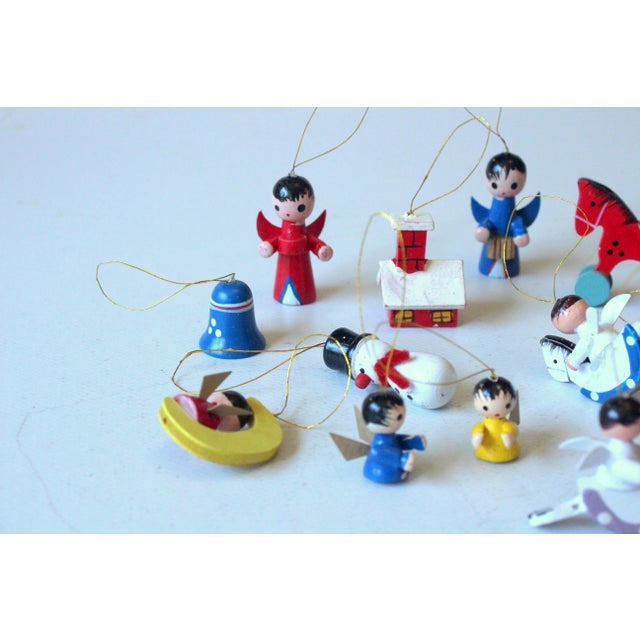Traditional handmade wooden german christmas ornaments - set of 15 - in good vintage condition