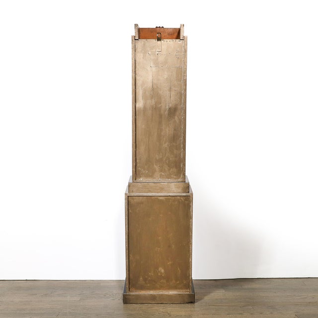 Art Deco Skyscraper Style Grandfather Clock in Walnut With Black Lacquer Accents For Sale - Image 9 of 13