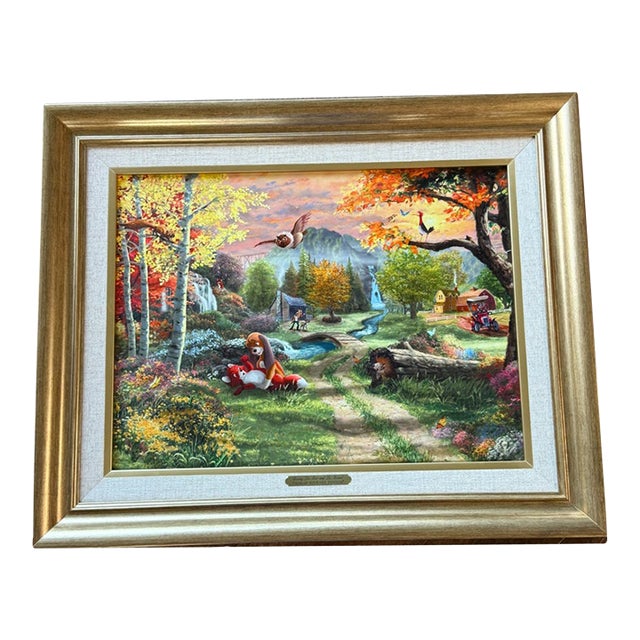 Thomas Kinkade Studios Disney “The Fox and the Hound” Framed Canvas With Coa For Sale