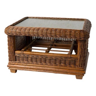 Mid-Century Coffee Table in Wicker Bamboo with Glass Top For Sale