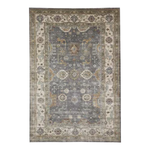 Indian Wool Floral Oushak Area Rug Hand-Knotted in Earthy Tones