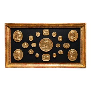 Vintage Classical Grand Tour Gilded Cameo Intaglio Arrangement in Giltwood Frame For Sale