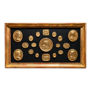 Vintage Classical Grand Tour Gilded Cameo Intaglio Arrangement in Giltwood Frame