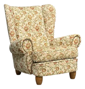 Danish Cabinetmaker, Large Wingback Chair, Floral Fabric, Wood, Denmark, 1950s