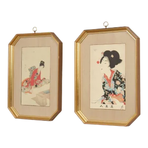 Early 20th Century Toyohara Chikanobu Framed 'Shin Bijin' Geisha Woodblock Prints - A Pair