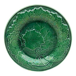 French Green Majolica Leaves Plate Montereau, Circa 1890 For Sale
