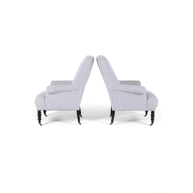 French Chairs in Princeton Ticking, Set of 2 For Sale - Image 4 of 14