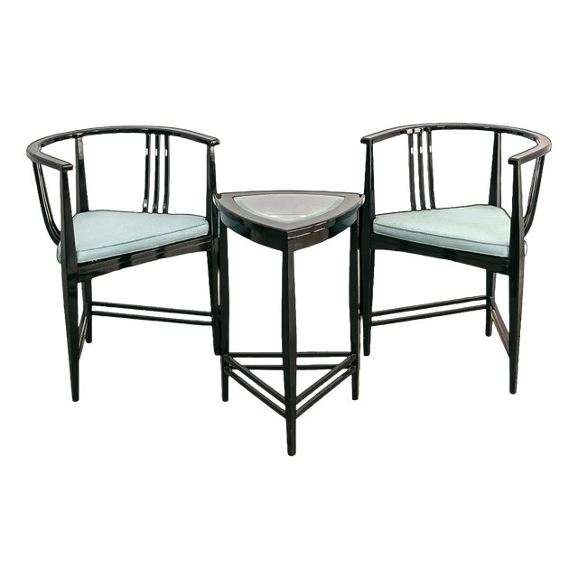 Black Ash Armchairs and Coffee Table by Ernest Archibald Taylor, 1980s, Set of 3 For Sale